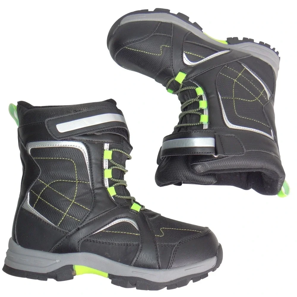 Totes Shaun Youth Black Neon Green 200g Thinsulate Water Resistant Snow Boots 5